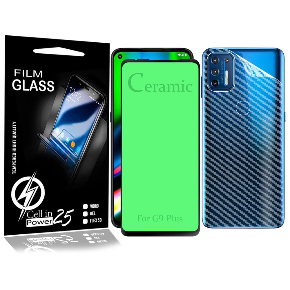 Película 9d Cerâmica Moto G9 Plus XT2087 6.8 + película de carbono verso - Cell In Power25