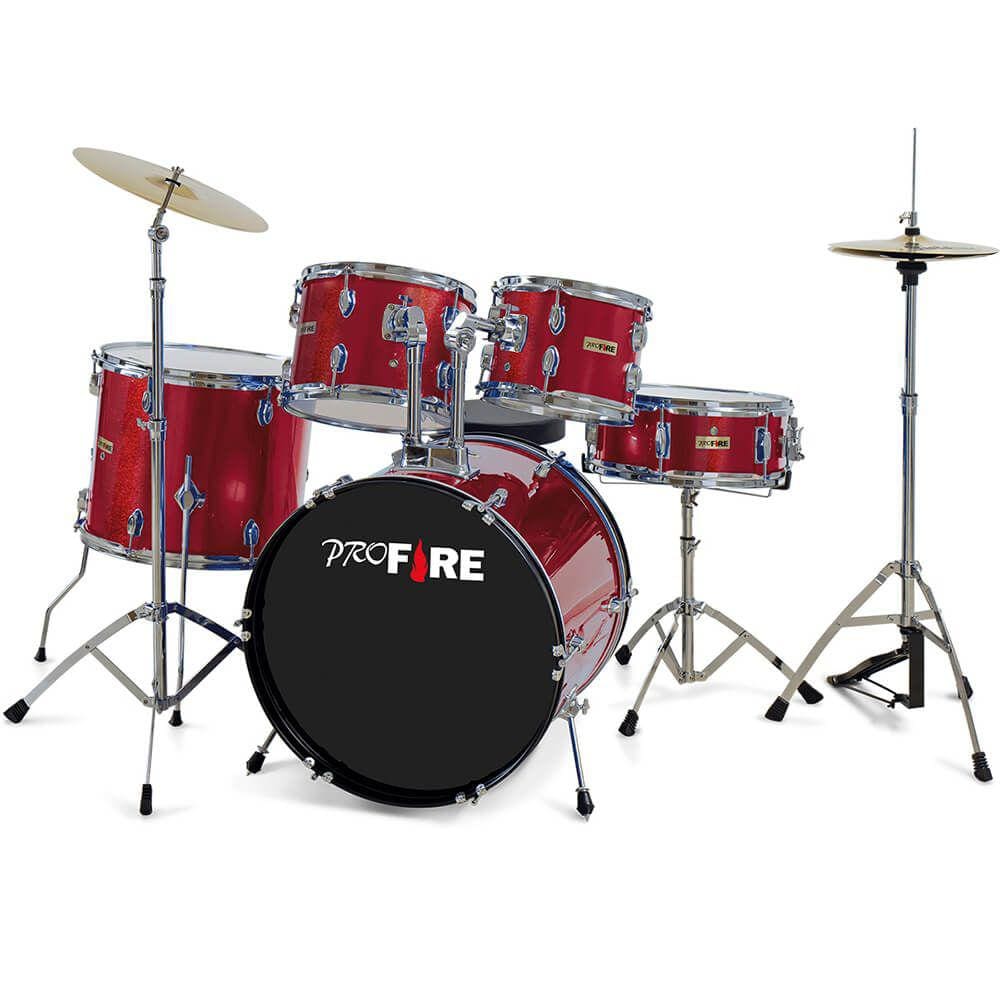 Bateria Acústica Pro Fire 20 Vermelha Ferragem Cromada com Prato