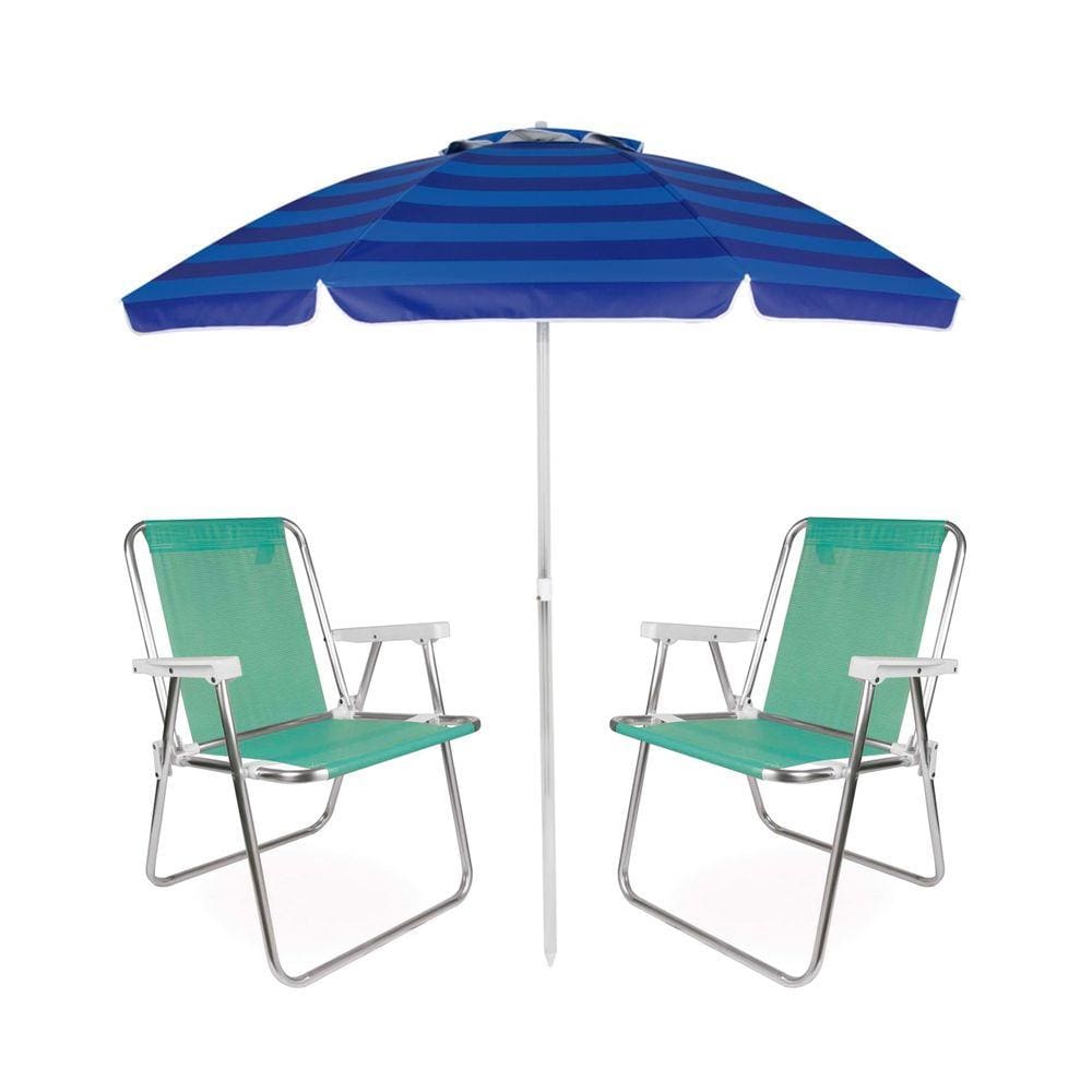 Kit Praia Guarda Sol Articulado 2m Cadeira Alta Sannet Alumínio - Mor