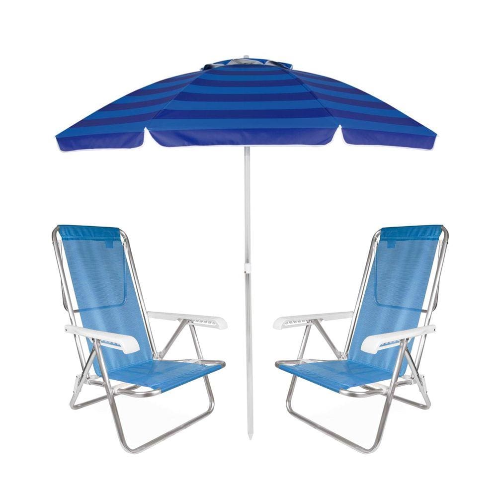 Kit Praia Guarda Sol Articulado 2m Cadeira Reclinável 8 Posições Sannet Alumínio - Mor