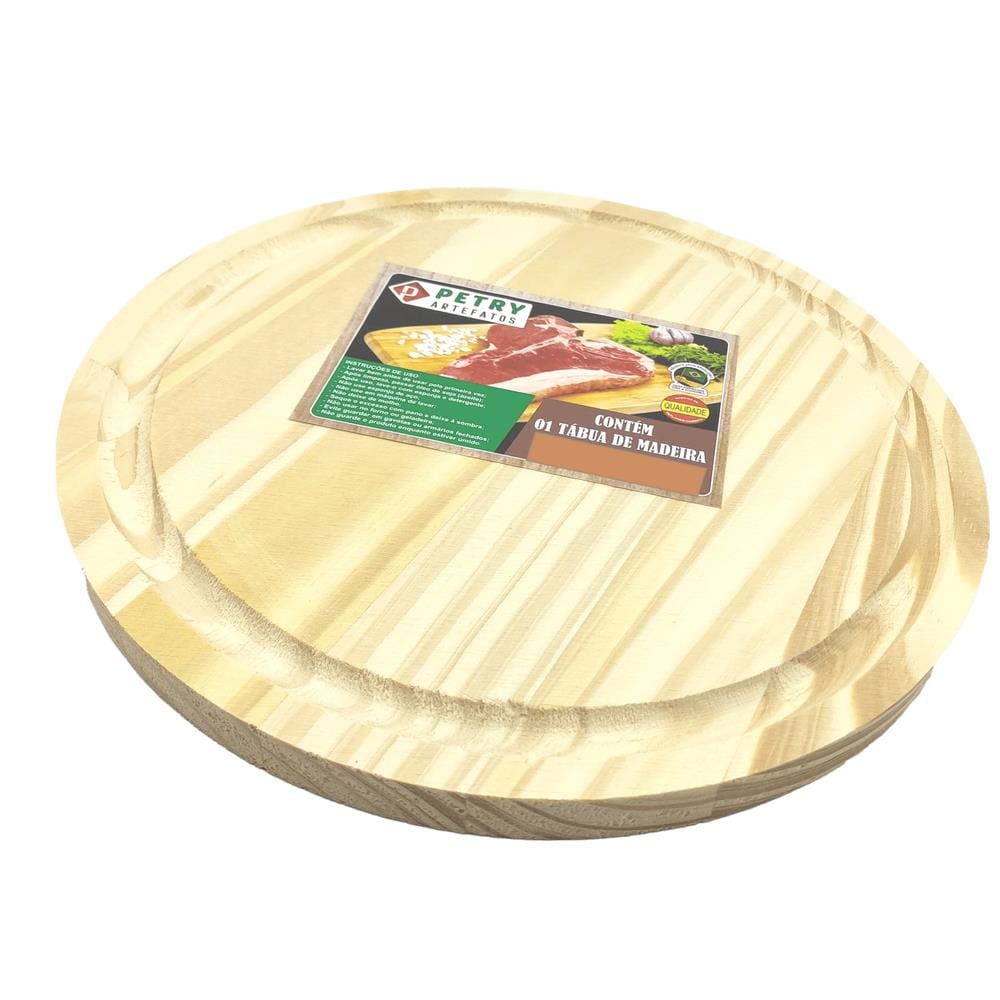 Tábua Redonda com Coletor Lateral 35cm Pinos Churrasco Pizza Petisco Queijos e Frios