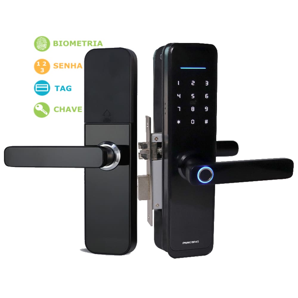 Fechadura Digital Biométrica Eletrônica Smart Para Porta de Madeira Com Senha + Tag + Chave