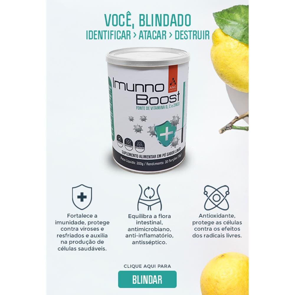 Imunno Boost. Você, Blindado. Aumente sua imunidade. Limão.