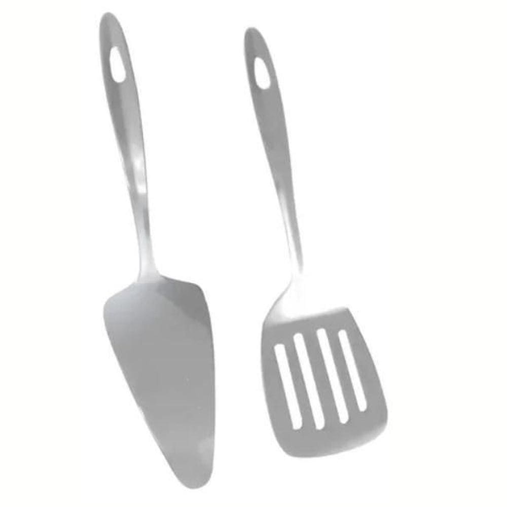 Kit 2 Espátula Aço Inox Vazada + Bolo Restaurante Cozinha