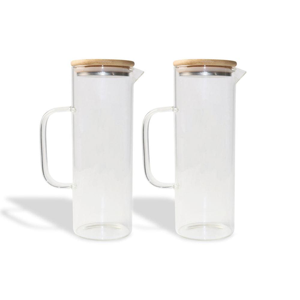 Kit Jarras De Vidro Com Tampa De Bambu 1L Oikos - 2 Peças