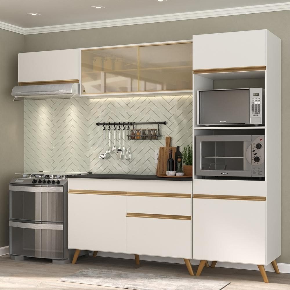 Cozinha Compacta 4 pç c/ Armário e Balcão MP3691 Veneza GW Multimóveis Branca