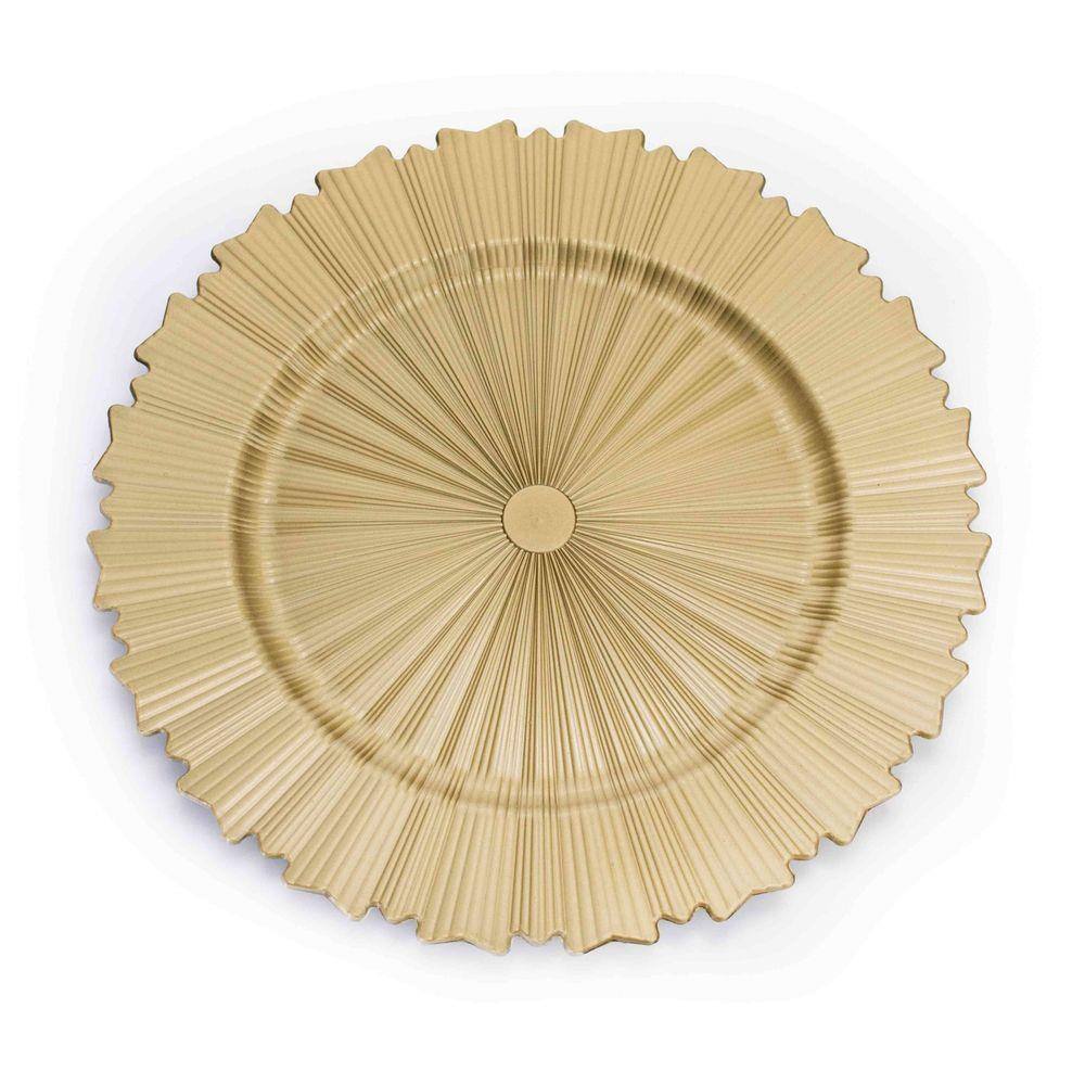 Sousplat de Plástico Dourado com Relevo e Recortes Lateral 33 cm - D`Rossi