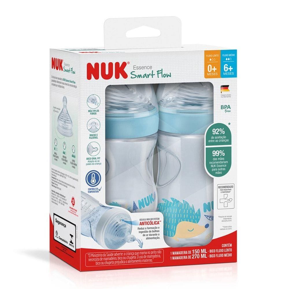 Kit Mamadeira Nuk Menino 0-6 E 6+ Mes 150/270ml Essence Azul