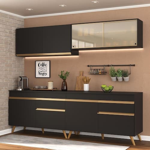 Cozinha Compacta 4 pç c/ Armário e Balcão MP3696 Veneza GB Preta Menor preço em Cozinha Compacta 4 pç c/ Armário e Balcão MP3696 Veneza GB Preta