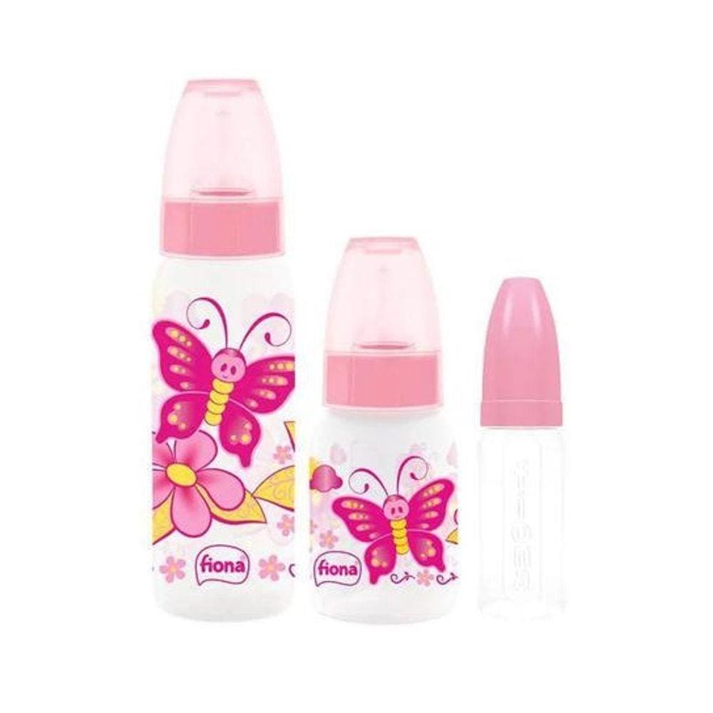 Kit Mamadeira 3 pçs silicone Redondo Fiona - Rosa