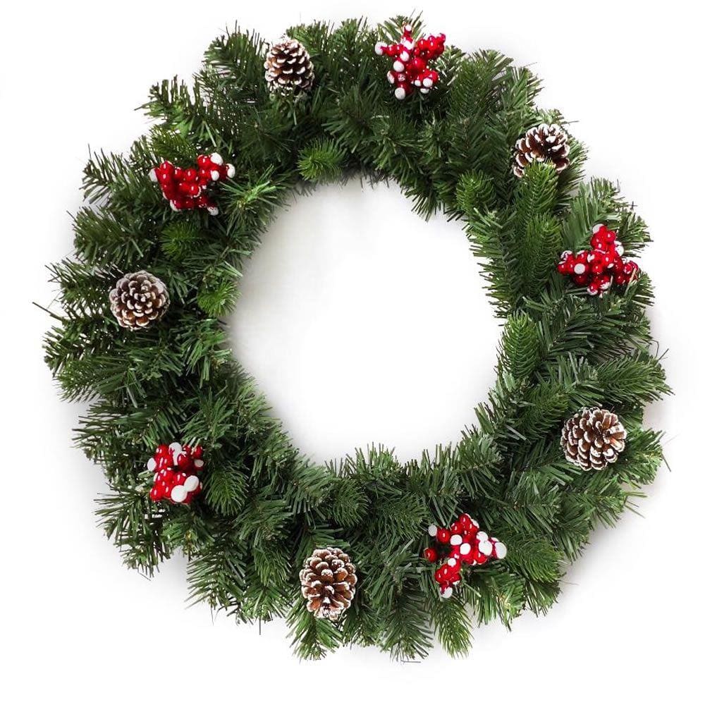 Enfeite De Natal Guirlanda Vd Pinhas E Azevinhos 50X50x9cm