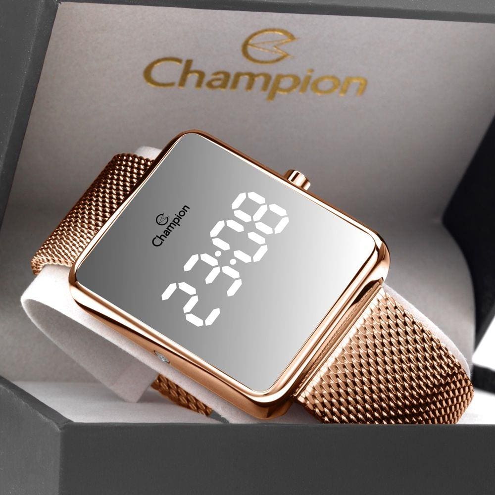 Relogio Digital Quadrado Dourado Rose Champion CH40080Z
