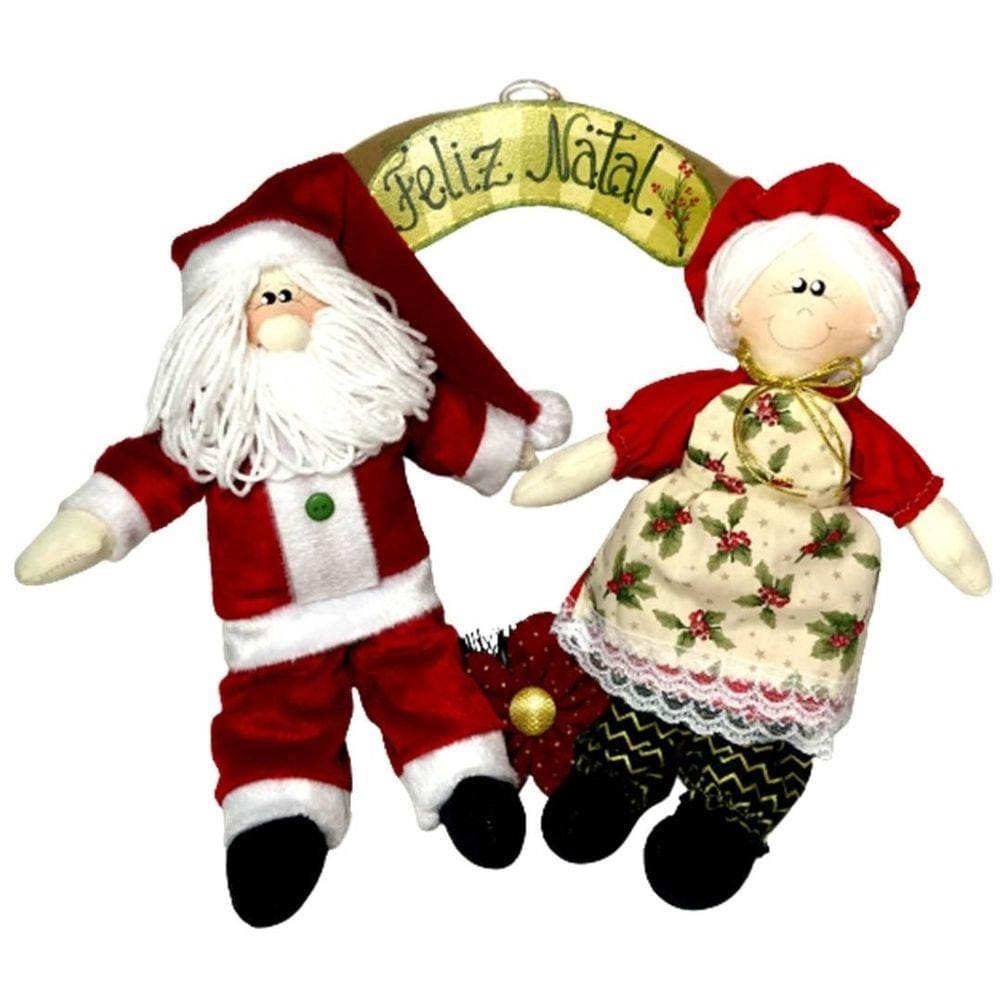Enfeite De Porta Guirlanda Feliz Natal Bonecos Papai E Mamãe Noel - Decoração Natalina - Produto Artesanal Fabricado Na Serra Gaúcha Rio Grande Do Sul