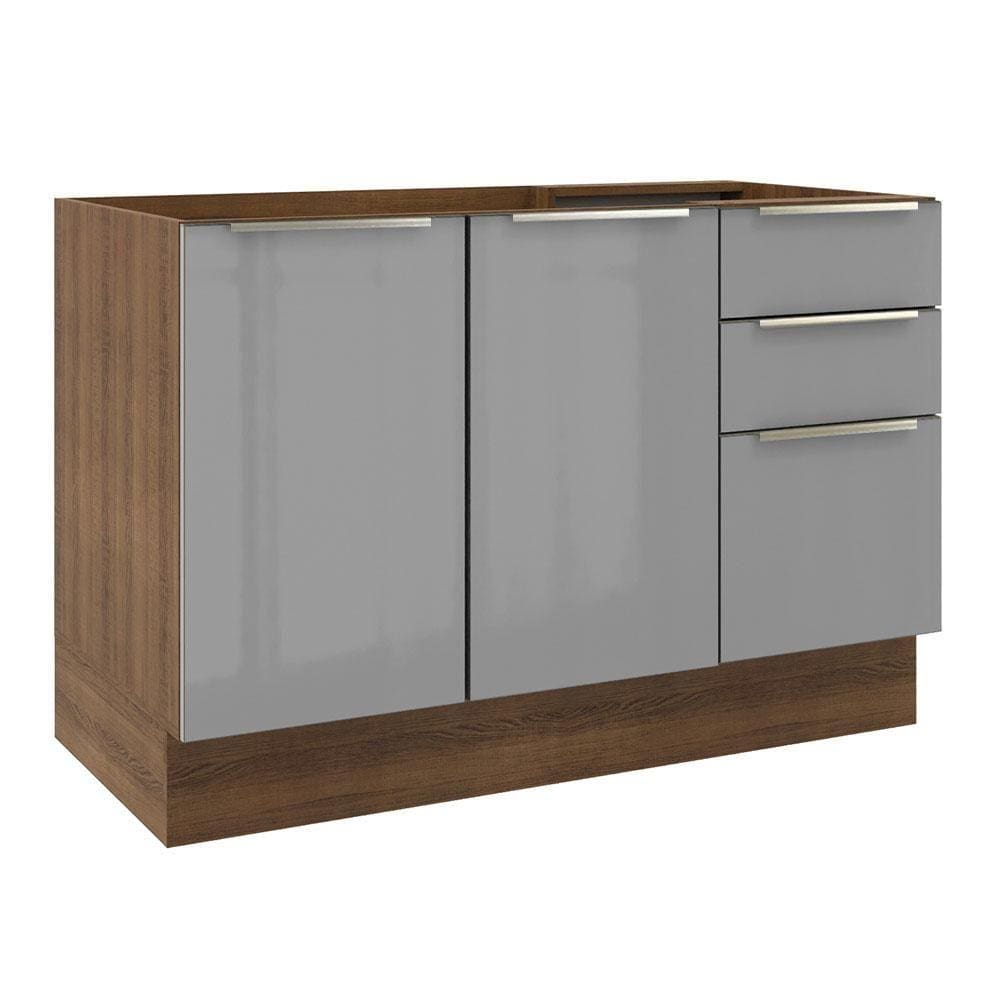Balcão Gabinete de Pia Madesa Lux 120 cm 2 Portas 3 Gavetas - Rustic/Cinza