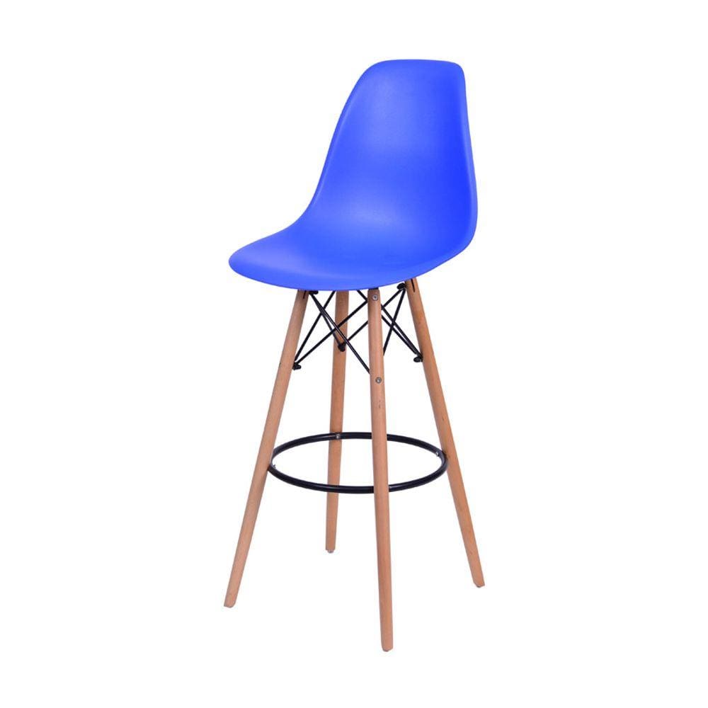 Banqueta Boxbit Dkr Eames Polipropileno Azul Escuro Base Madeira