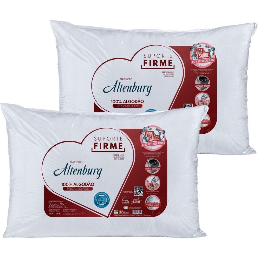 Kit 2 Travesseiros Altenburg Suporte Firme Percal 180 Fios