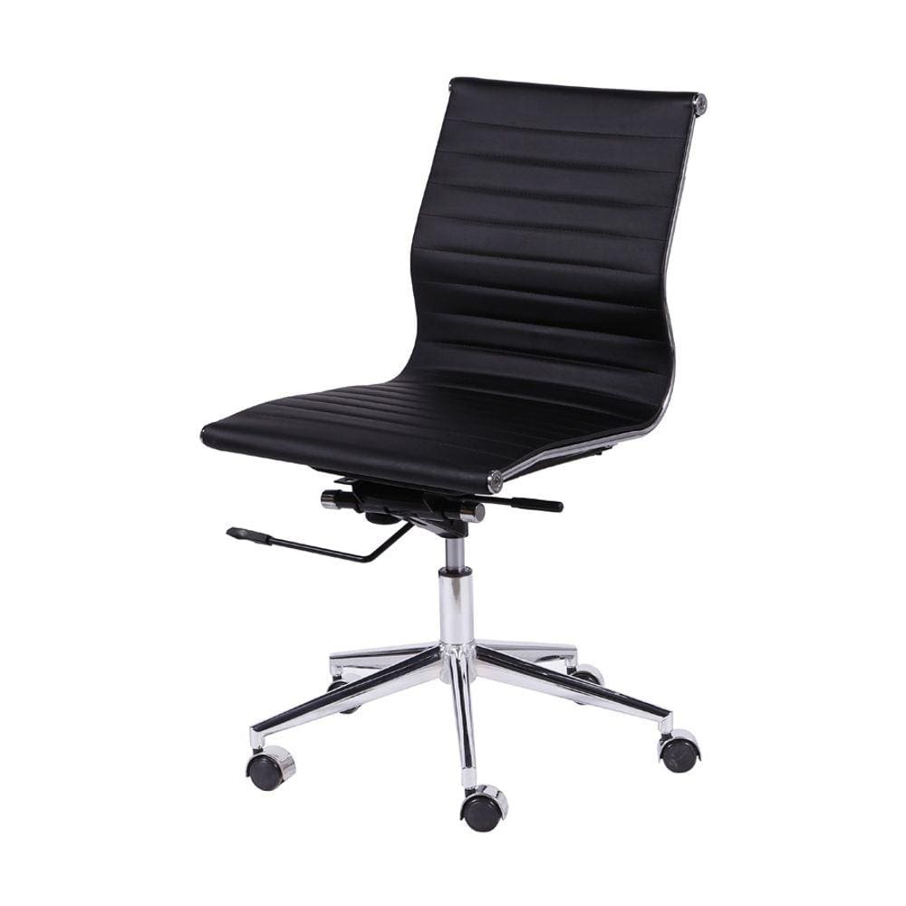 Cadeira Boxbit Eames Office Esteirinha Baixa P.U. Preta Base Rodízio Cromada sem Braço