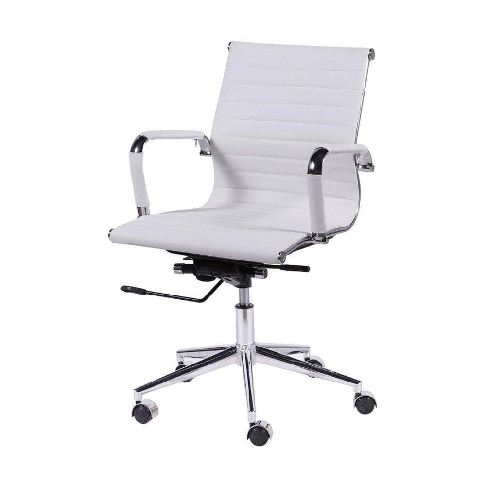 Cadeira Boxbit Eames Office Esteirinha Baixa P.U. Branca Base Rodízio Cromada