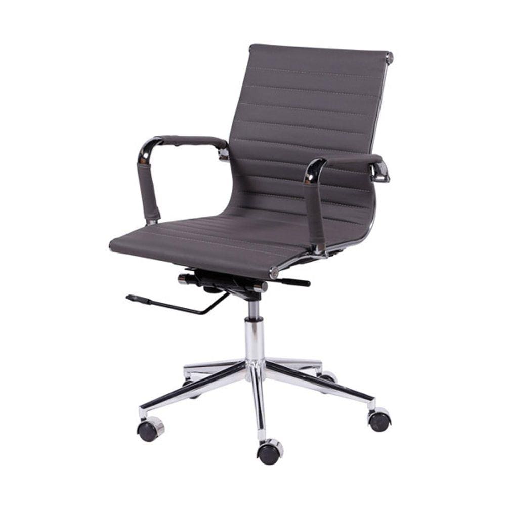 Cadeira Boxbit Eames Office Esteirinha Baixa P.U. Cinza Base Rodízio Cromada