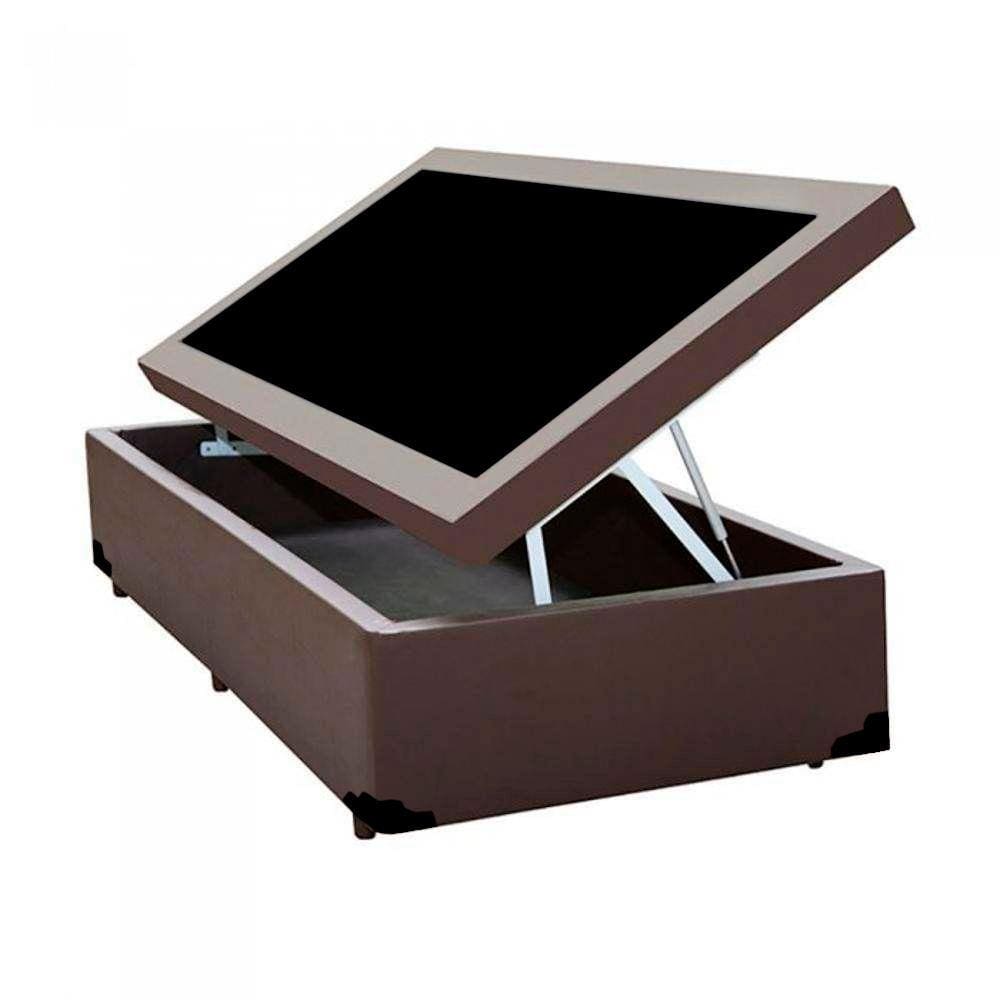 Cama Box Baú Blindado Solteiro AColchoes Sintético Marrom 41x88x188
