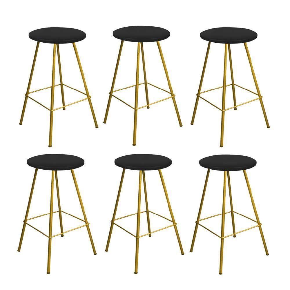 Kit 06 Banqueta Alta Loni Dourado Preto