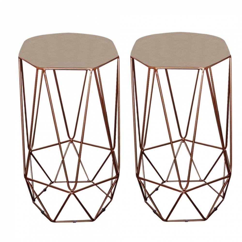 Kit 02 Banqueta Alta Aramado Bronze Corino Bege