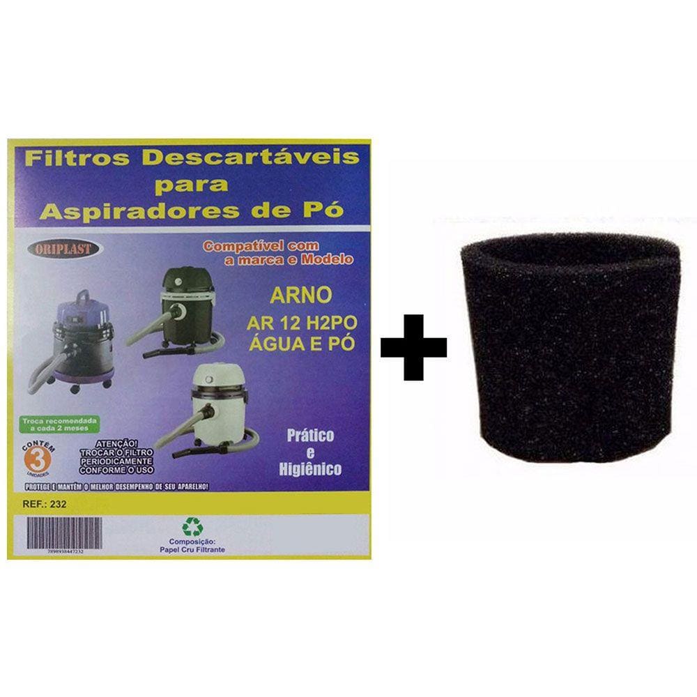 Kit 3 Sacos Descartáveis Aspirador De Pó Arno Ar12 / H2PO Água E Pó + Filtro