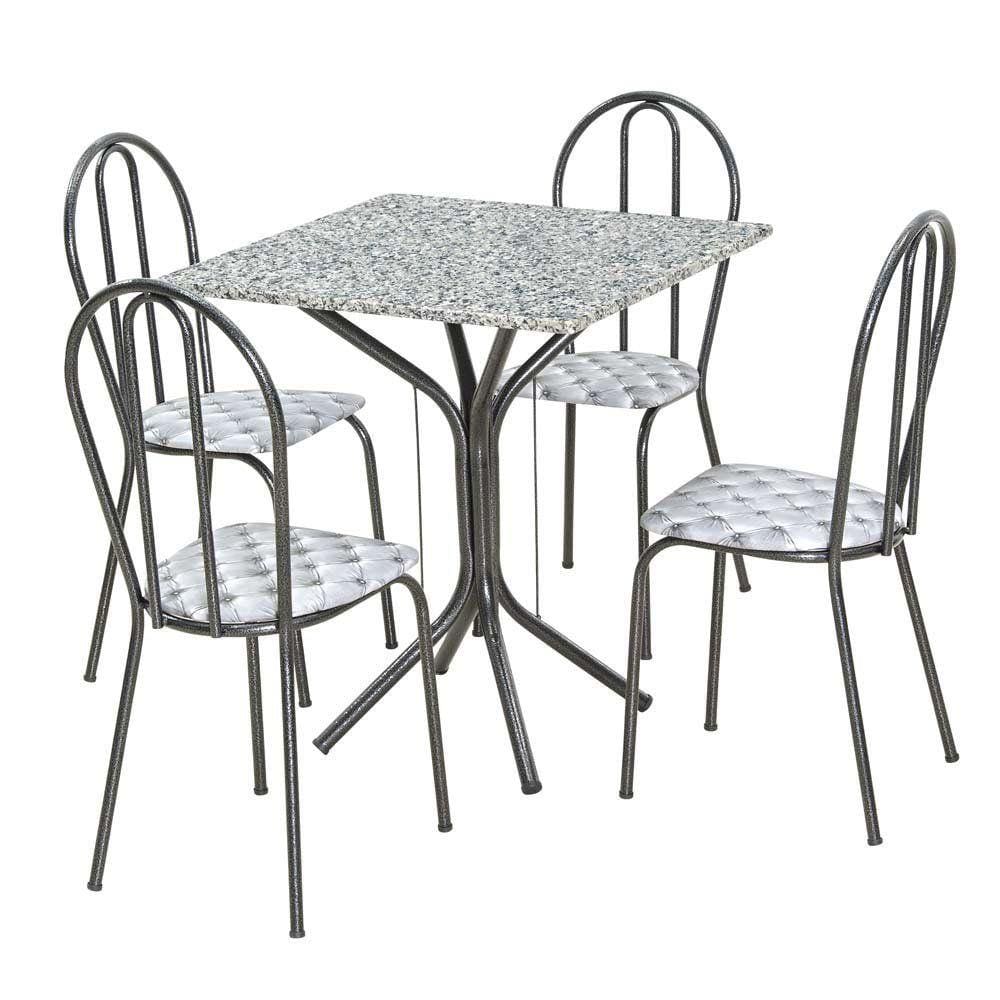 Conjunto Mesa Quadrada com Tampo em Granito e 4 Cadeiras