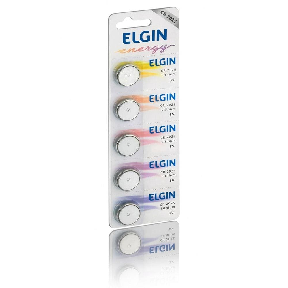Bateria Moeda Cr2025 3v Pilha Lithium Elgin com 5 Unidades