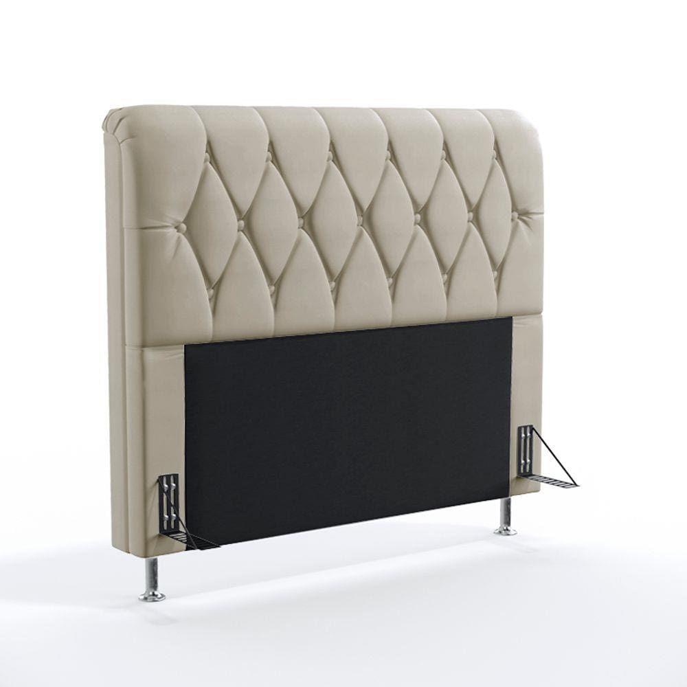 Cabeceira Estofada Para Cama Box Sirius 140 Para Cama de Casal Couro Artificial Bege Aradecor
