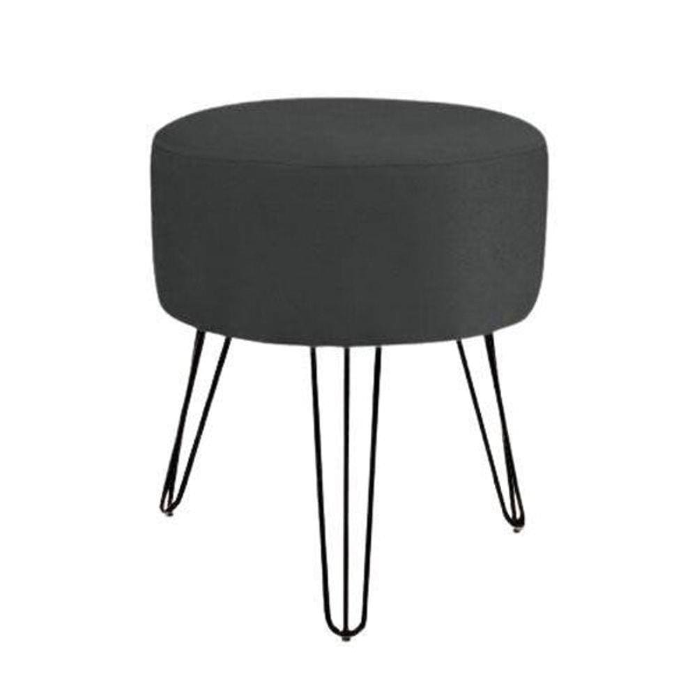 Puff Puf Banqueta Redondo Decorativo Preto Pés Ferro