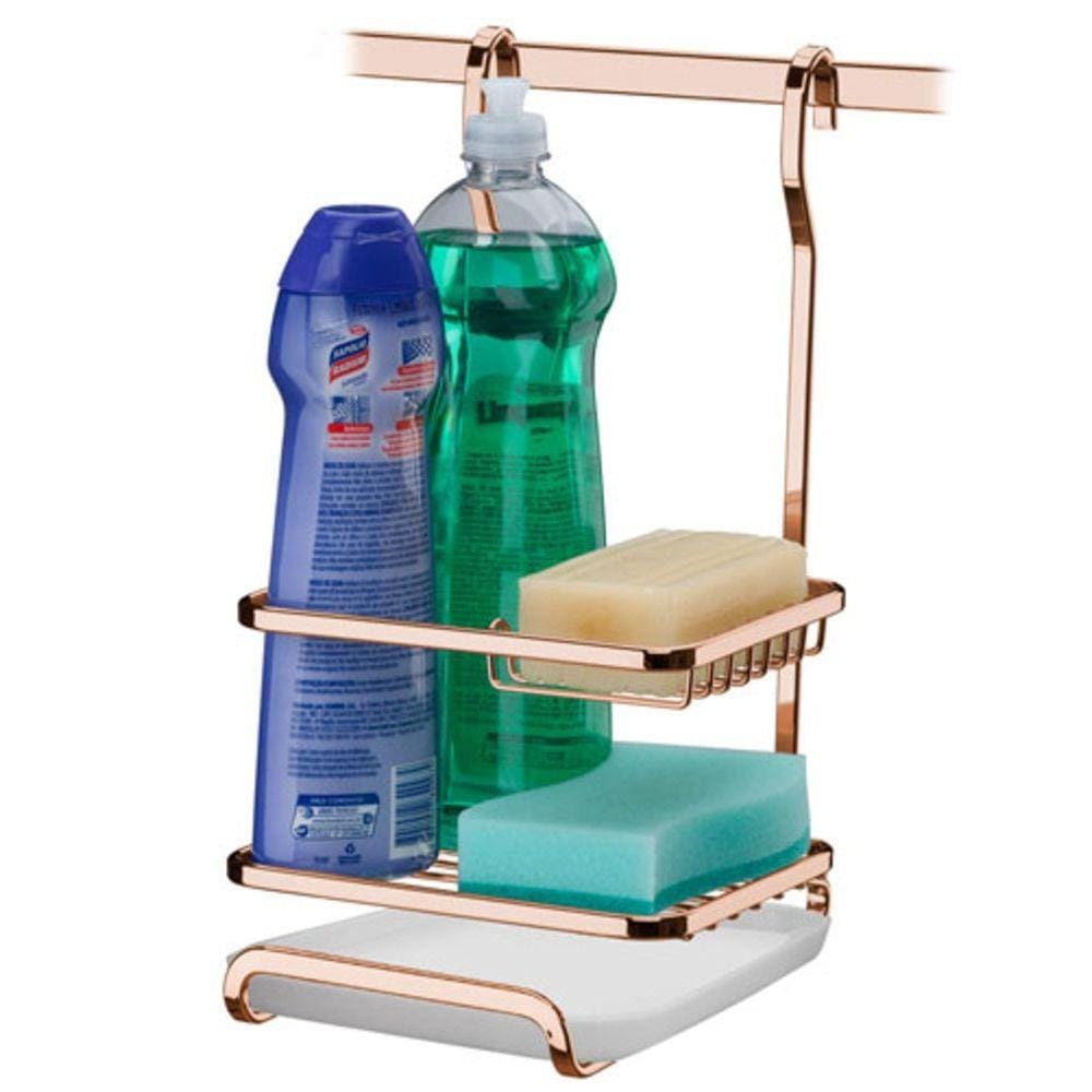 Porta Sabão/Detergente/Esponja Rosé Gold para barra cozinha