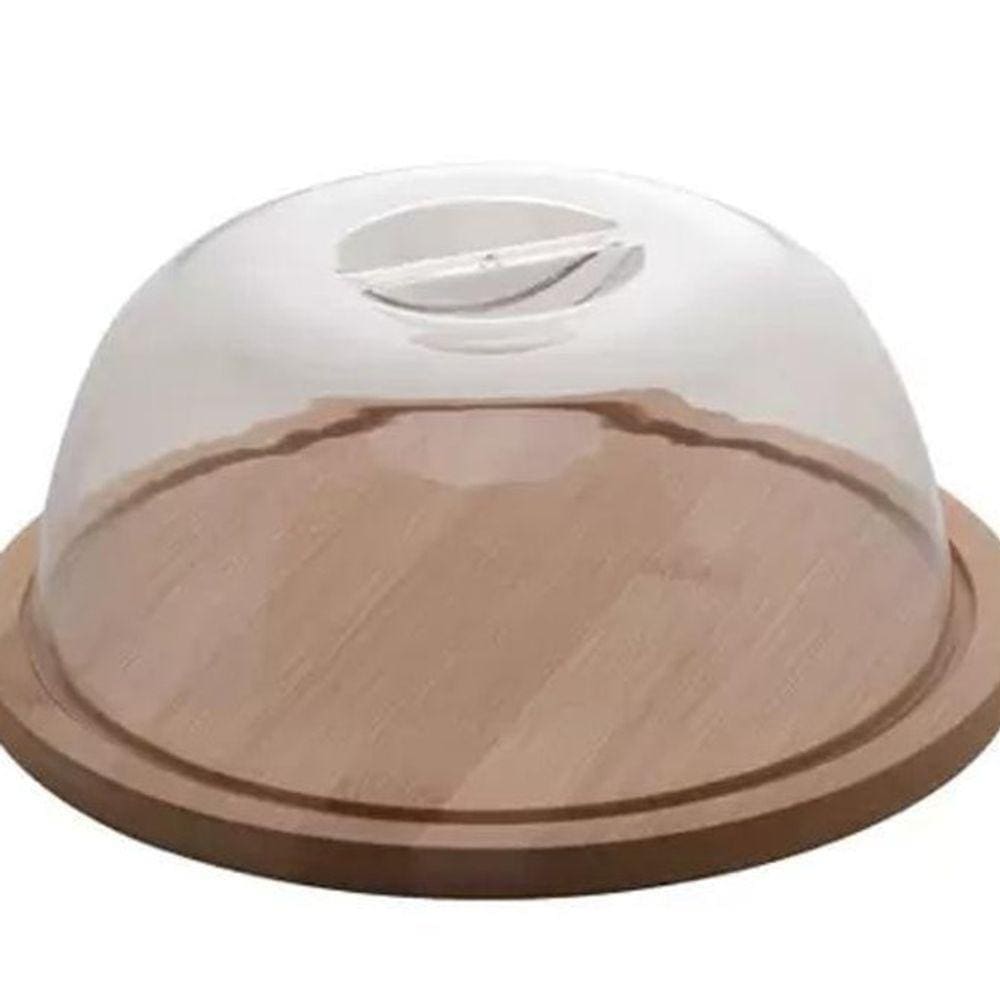 Queijeira De Bambu Com Tampa Plástico 23,5 X 10Cm Lyor