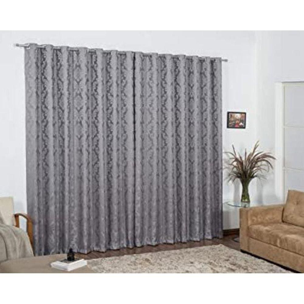 Cortina Tecido Jacquard Cinza Sala Semi Blackout 4,00X2,80