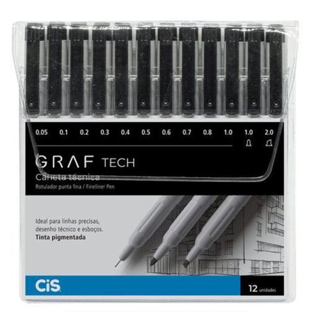 Caneta Técnica Graf Tech Estojo Com 12 Pontas - Cis