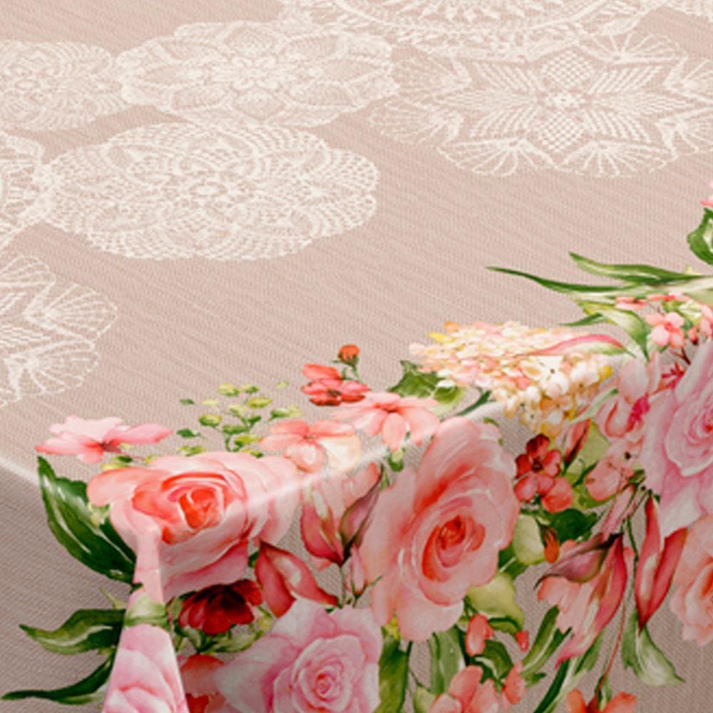 Toalha De Mesa Térmica Pvc Renda Floral 1,40 X 1,40
