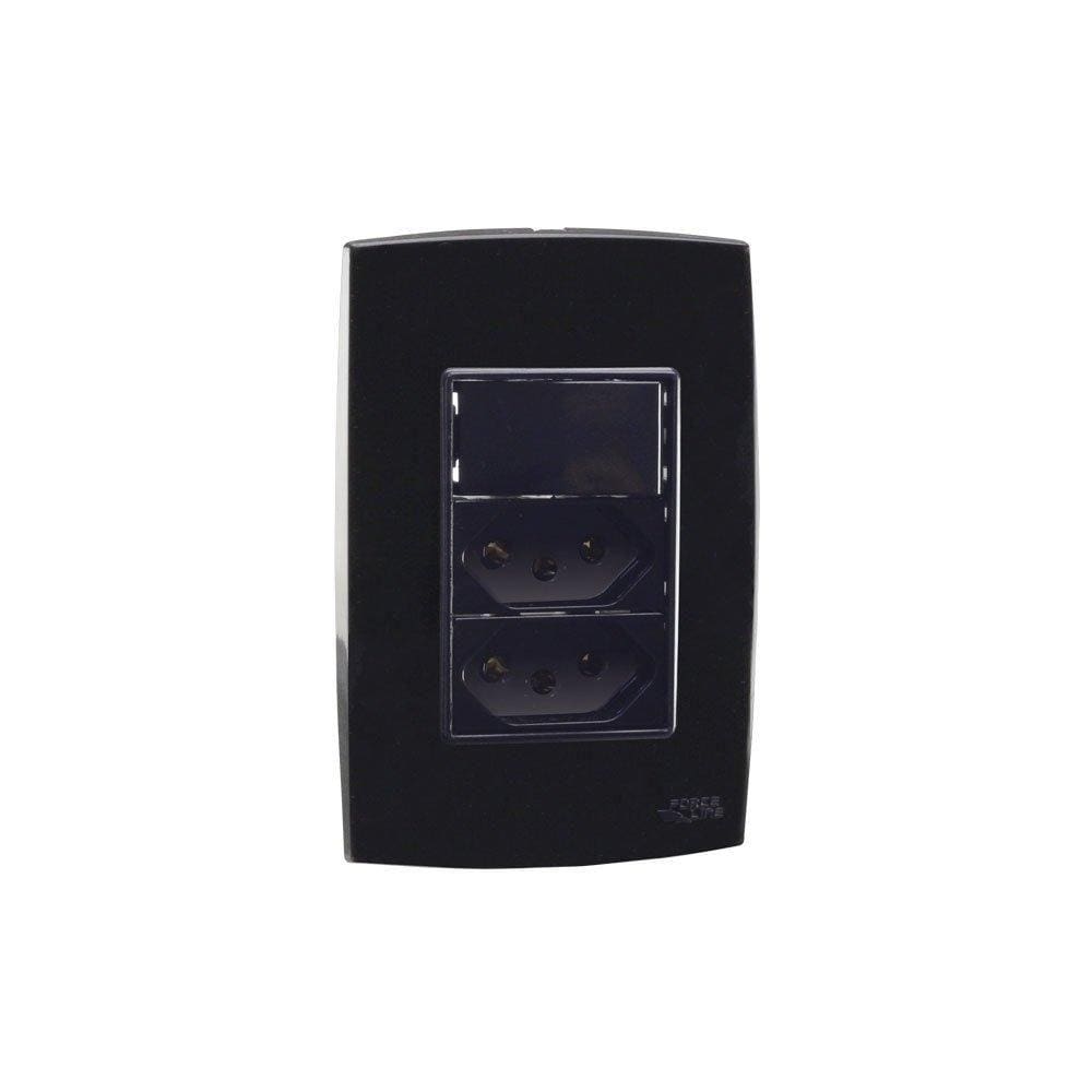 Conjunto Interruptor Simples + Tomada Dupla 10A Preto Force Line