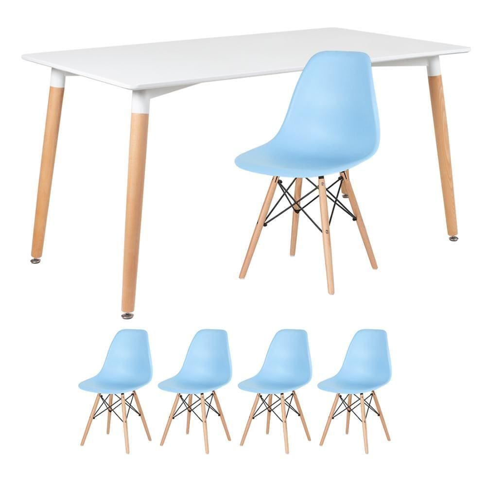 KIT - Mesa de jantar retangular Eames 80 x 140 cm branco + 4 cadeiras Eiffel DSW