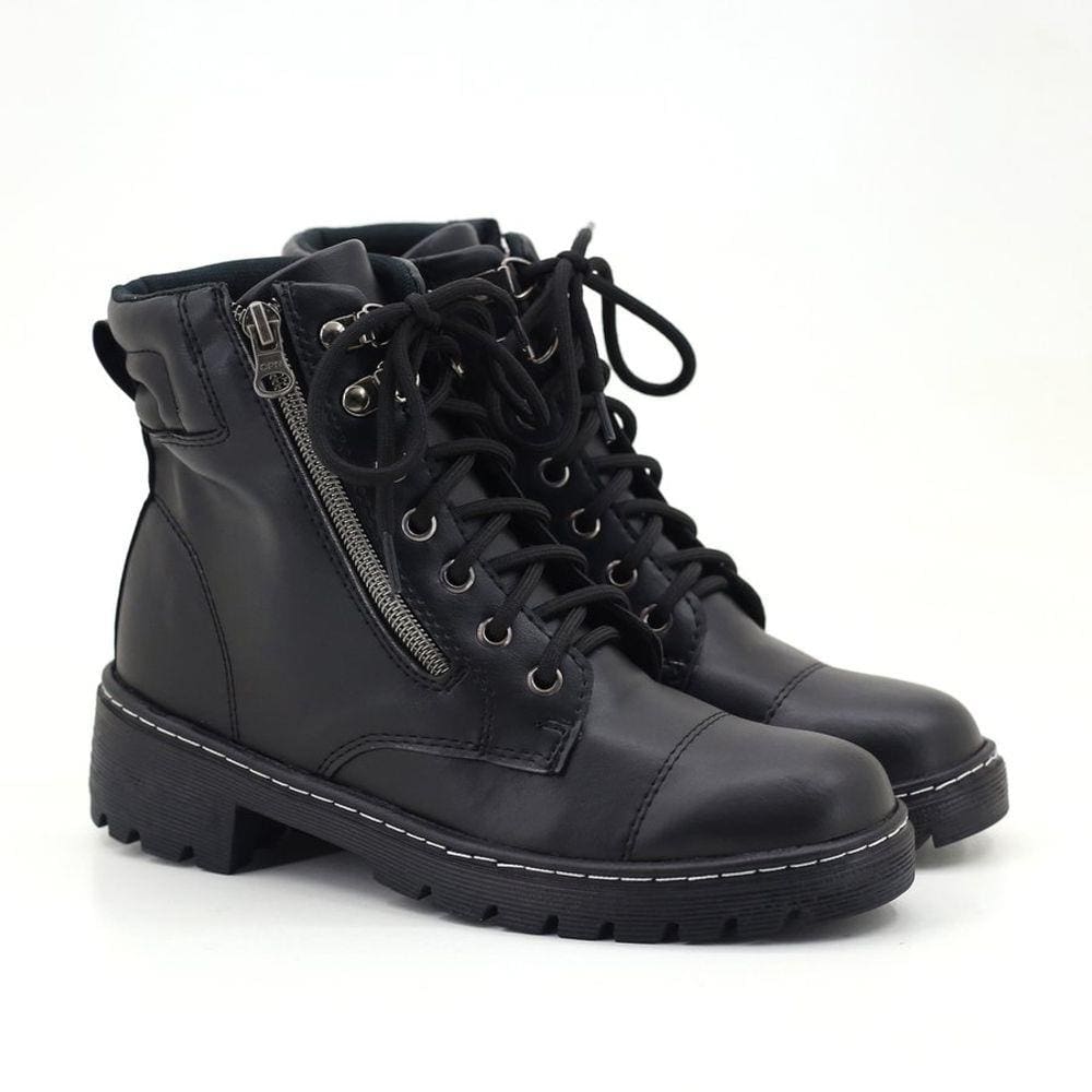 Bota Coturno Tratorado Com Ziper Feminino