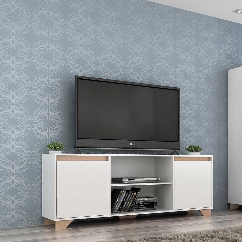 Rack Benevello Em Mdp Fosco 2 Portas Branco Com Siena