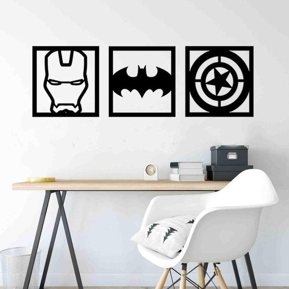 Quadro Decorativo Herois 3Mm Vazado Preto - Mdf