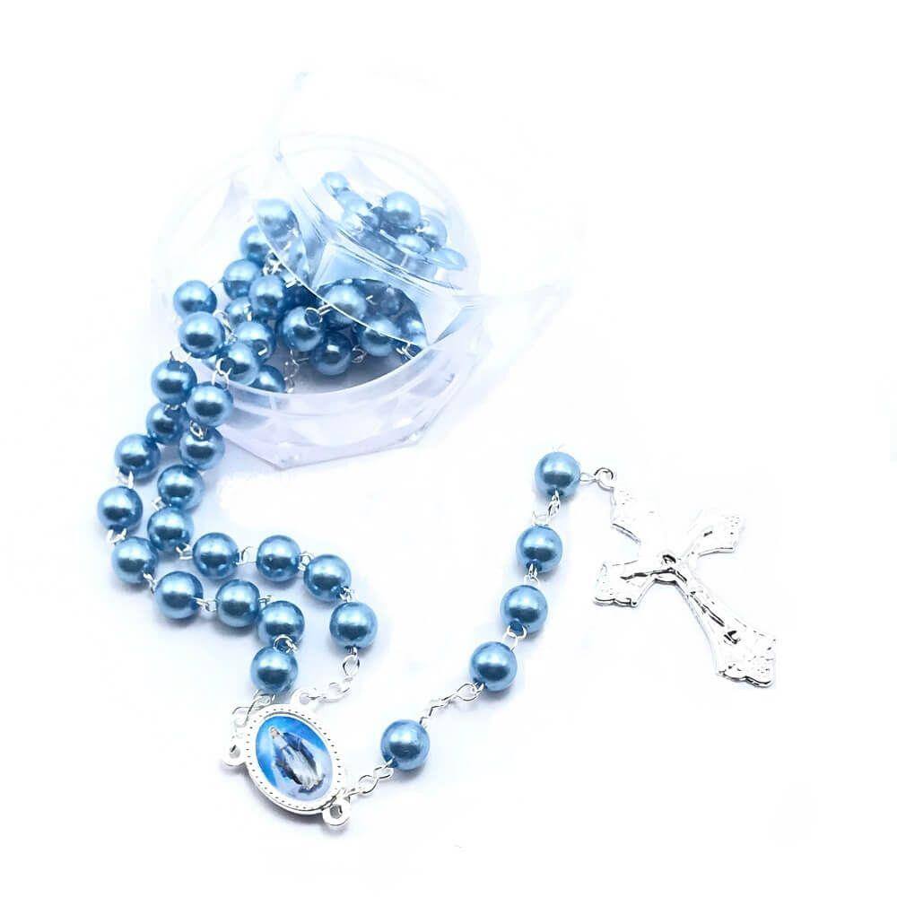 Terço Nossa Senhora Das Graças Pérola Azul 8Mm