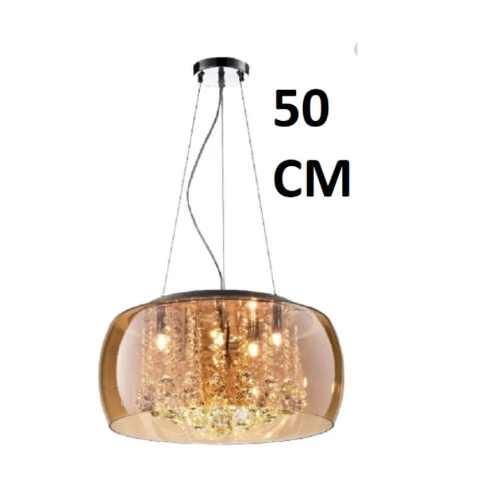Lustre Bacia De Cristal K9 Âmbar 50 Cm De Diâmetro
