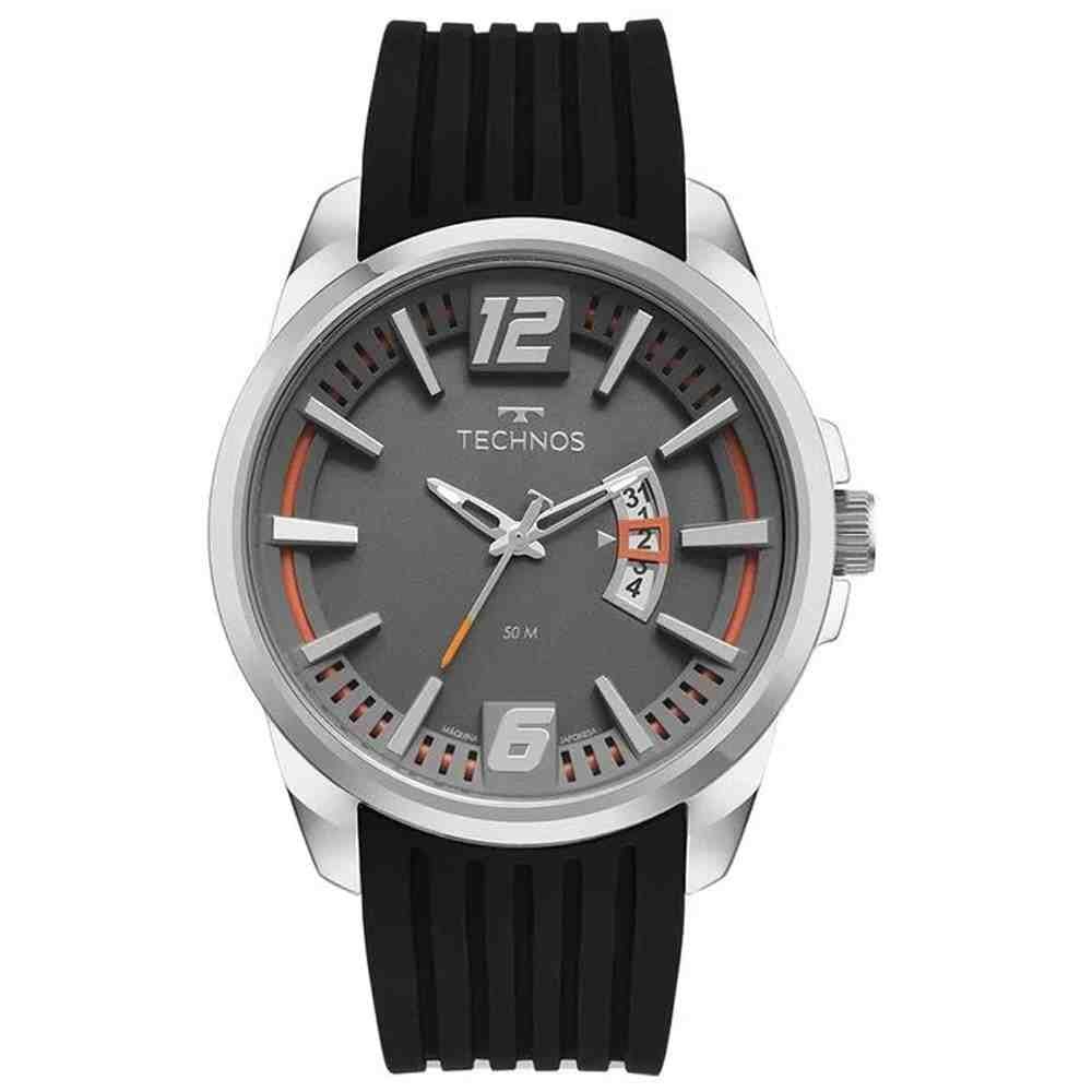 Relógio Technos masculino prata e preto com silicone - 2117LCTS/2C