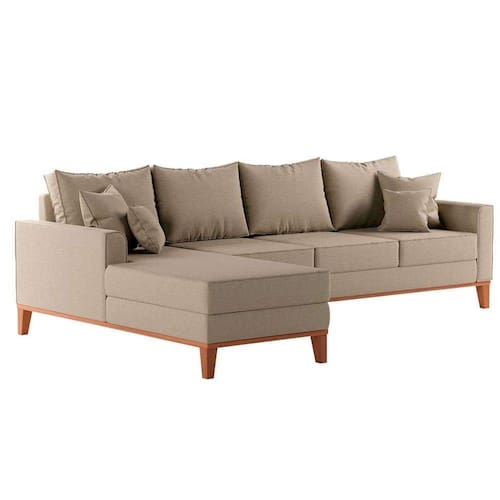 Sofá 4 Lugares Beny Com Chaise Esquerdo Linho Bege Menor preço em Sofá 4 Lugares Beny Com Chaise Esquerdo Linho Bege