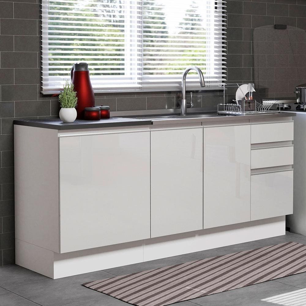 Kit com 2 Balcões de Cozinha Madesa Acordes 100% MDF (Sem Tampo e Pia) - Frentes Branco Brilho