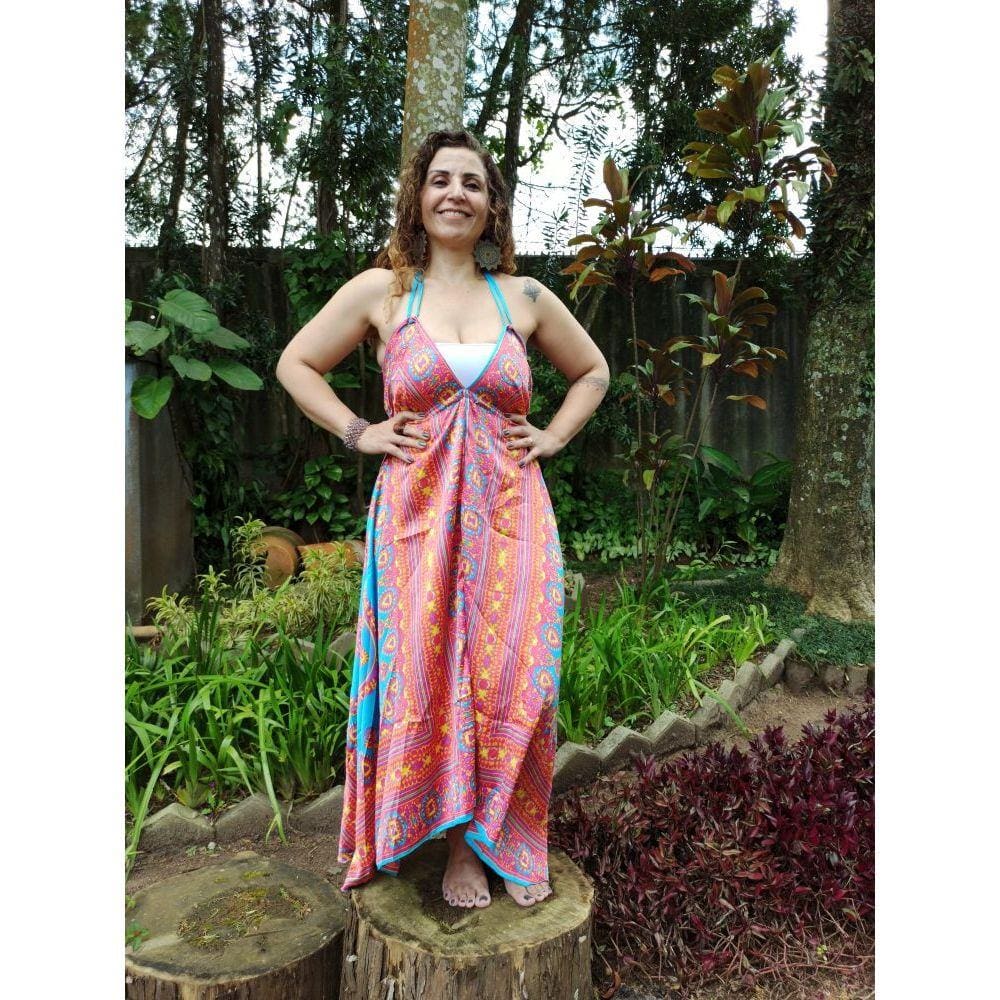 Vestido Indiano Lenço Batik Pontas Mandala Rose