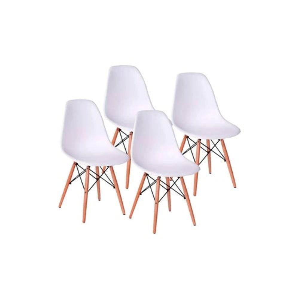 Kit 4 Cadeiras Charles Eames Eiffel DSW Wood Branco PraCasa