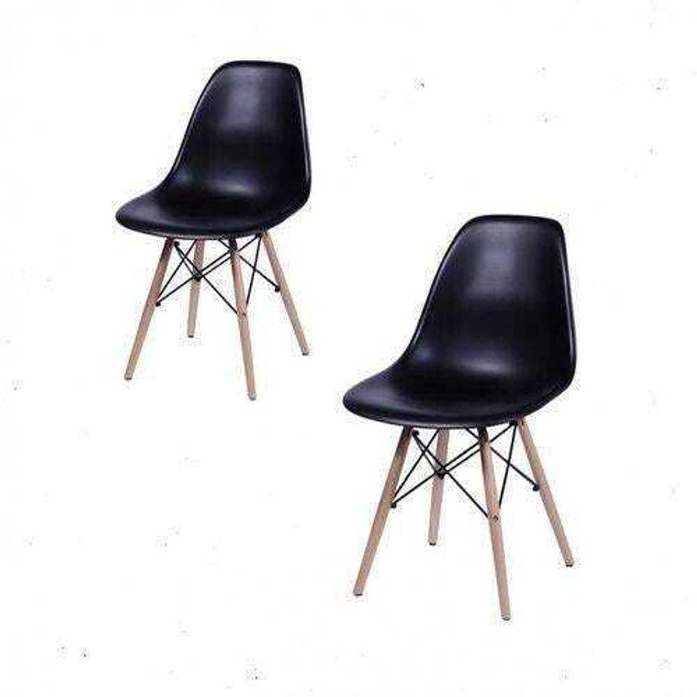 Conjunto com 2 Cadeira Dkr Eames Polipropileno Base Eiffel Madeira Preta