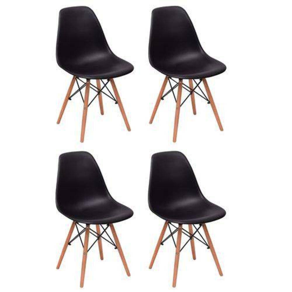 Kit 4 Cadeiras Charles Eames Eiffel DSW Wood Preto PROLAR